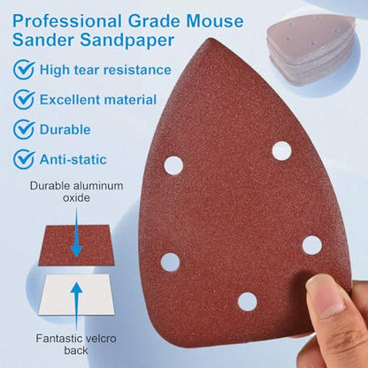 55Pcs Mouse Detail Sander Sandpaper, 5 Hole Triangle Sanding Pads