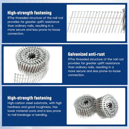 waltyotur 2-1/2Inch x 0.092Inch Collated Wire Coil Siding Nails 15-Degree Full Round-Head Ring 3600 Count Hot-Dipped Galvanized for Rough Nailing of Lathing and Sheathing Materials - size: 0.092*2-1/2in