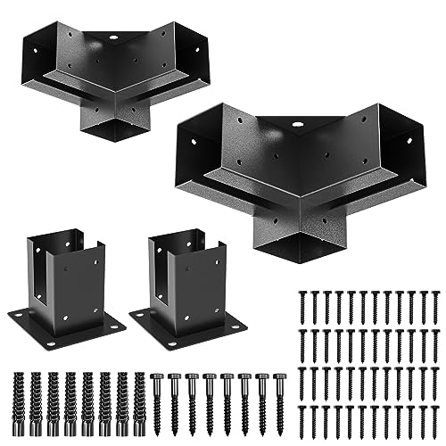 4x4 Pergola Brackets Kit, 4PCS 3-Way Woodworks Corner Brackets - size: 3-Way-2pair