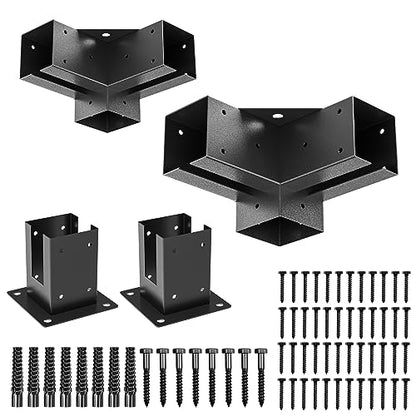 4x4 Pergola Brackets Kit, 4PCS 3-Way Woodworks Corner Brackets - size: 3-Way-2pair