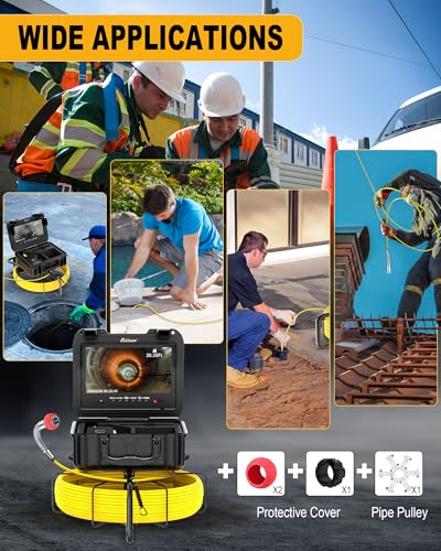 Anysun Self Leveling Sewer Camera with Locator, Counter, 7MM/MIC/9''/300Ft - color: Yellow, size: 300Ft/91.5M