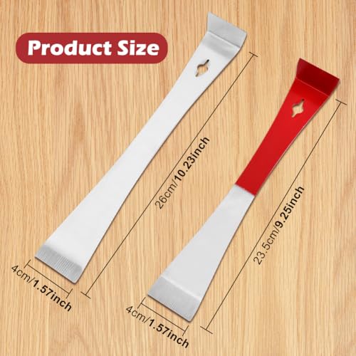 2pcs Flat Pry Bar, Stainless Steel Pry Bar Scraper Set, Pr-y Tool Mini Crowba-r Tool, Nail Puller Carpentry Tools, Multipurpose Tool for Scraping Pulling Lifting Kitchen Remodel(COLOR:Red + Silver)