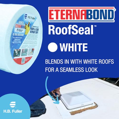 EternaBond RoofSeal White 4" x50' MicroSealant UV Stable RV Roof Seal Repair Tape | 35 mil Total Thickness - EB-RW040-50R - One-Step Durable, Waterproof and Airtight Sealant - color: White, size: 4" x 50'