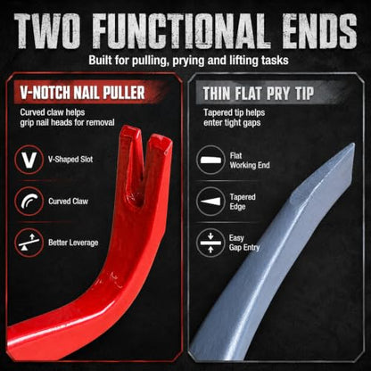 24 Inch 60 cm Heavy Duty Pry Bar Nail Puller Gray Red - size: 24 Inch / 60 cm