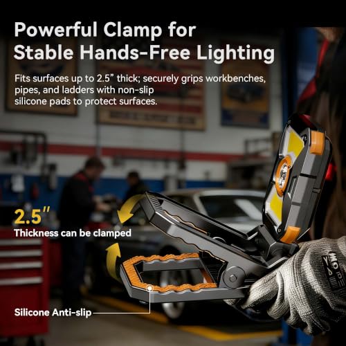 Adelante W3 Rechargeable Clamp Work Light, 2100LM, 360° Rotating Head