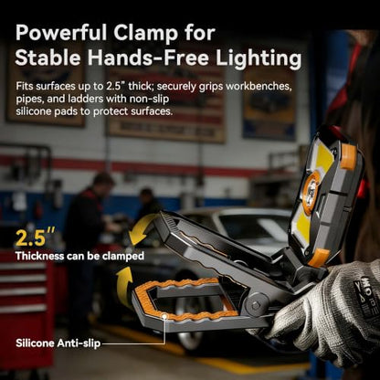 Adelante W3 Rechargeable Clamp Work Light, 2100LM, 360° Rotating Head