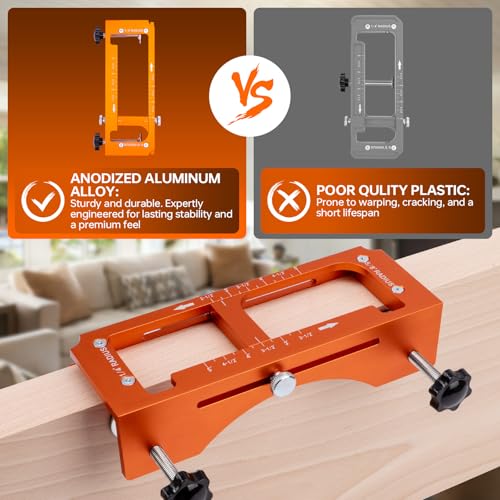 Door Hinge Jig & Installation Tool, Anodized Aluminum Router Template for 3” to 5” Hinges (1/4” & 5/8” Radius) - Complete Door Knob & Deadbolt Mortise Drilling Guide Tool Set