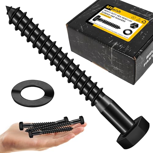 Mywish (50Sets) 3/8" x 3" Lag Bolts, 304 Stainless Steel 3/8 inch Lag Screws Bolts for Wood, Heavy Duty Hex Head with Flat Washers Bolt Kit, Black Oxided - size: 3/8 x 3"