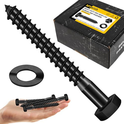 Mywish (50Sets) 3/8" x 3" Lag Bolts, 304 Stainless Steel 3/8 inch Lag Screws Bolts for Wood, Heavy Duty Hex Head with Flat Washers Bolt Kit, Black Oxided - size: 3/8 x 3"