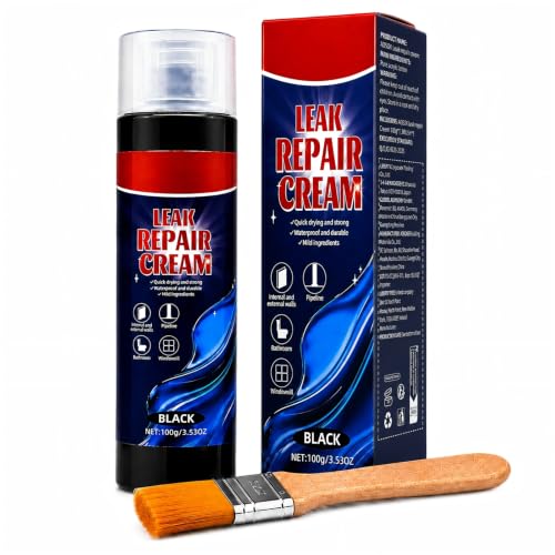 Leak Repair Cream with Brush, Black Waterproof Sealant for Cracks and Gaps