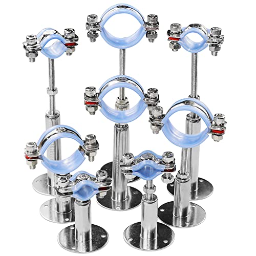 AKIHISA 2 Pcs 304 Stainless Steel Pipe Supports, Wall Mount Ceiling Mount Pipe Hanger, Pipe Holder for OD Pipe 38-40MM Adjustable Height Range 50-100mm - size: 38-40mm, style: Adjustable Height 50-100mm
