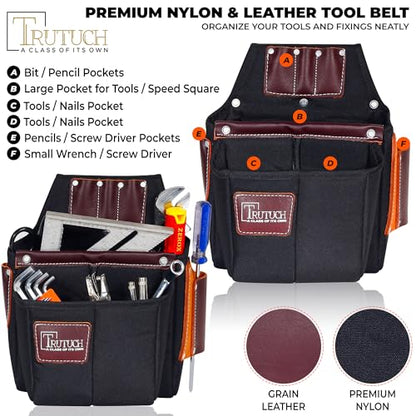 Nylon and Leather Tool Belt | Framing Tool Bags | Nylon Tool Pouch | Carpenter Tool Belts | Construction | Framers | Electrician Tool Belt (Black 1700) - color: Black 1700