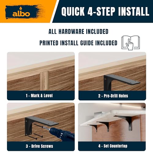 ALBO 8 x 5 Inch Shelf Brackets, 4 Pack Heavy Duty Steel L Brackets in Black - size: 8 Inch, style: Heavy Duty Reinforced