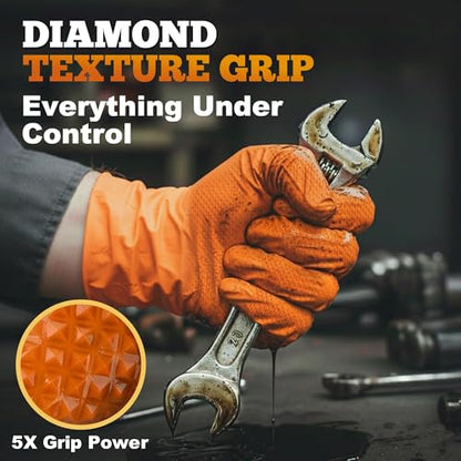 TitanFlex Heavy Duty Industrial Orange Nitrile Gloves, 8-mil, Gloves Disposable Latex Free with Raised Diamond Texture Grip, Powder Free, Rubber Glove, Mechanic Gloves,1000-ct Case (Medium) - color: 03 8mil (1000ct), size: Medium