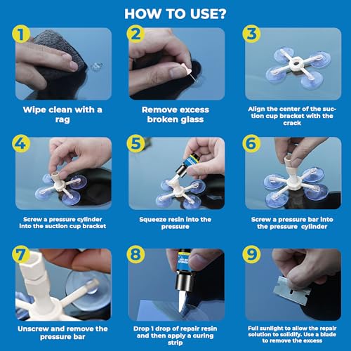 Windshield Crack Repair Kit 3 Bottles Nano Quick and Efficiency Glass Repair Liquid for Cracks Glass Fixing Chips,Bullseye, Star-Shaped,Windshield Scratch Remover