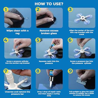 Windshield Crack Repair Kit 3 Bottles Nano Quick and Efficiency Glass Repair Liquid for Cracks Glass Fixing Chips,Bullseye, Star-Shaped,Windshield Scratch Remover