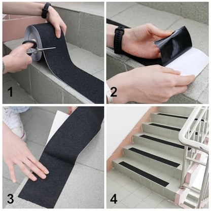 BOMEI PACK Black Anti Slip Tape, 4 Inch x 33 Foot Non-Slip Traction Grip Tape for Stairs, Waterproof Stair Treads Grip Non Slip, Non Skid Tape for Steps, Outdoor Black Grip Tape - size: 100mm