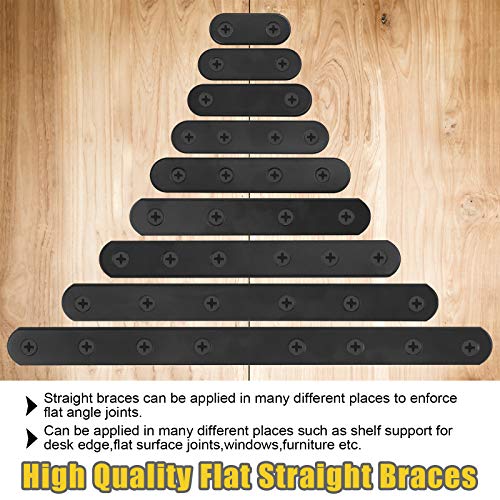 15 Sets 100x17.4mm(3.9x0.68inch) Stainless Steel Black Straight Bracket Mending Plates for Wood Heavy Duty Flat Straight Brace Joining with Mounting Screws