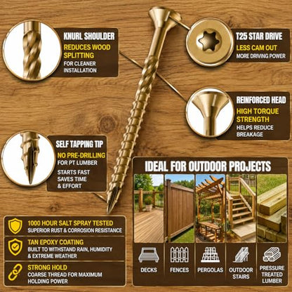 #10 x 3 in Deck Screws, T25, Ruspert Coated, 5 lb - size: #10 x 3"