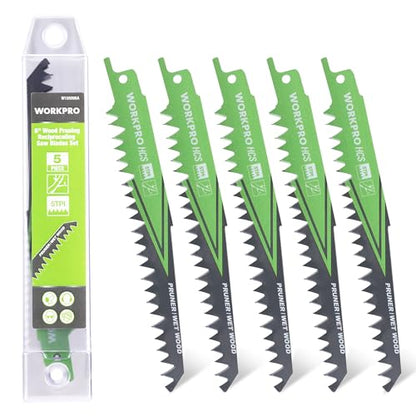 WORKPRO 6" Wood Pruning Reciprocating Saw Blade Set, 5TPI, 5-Piece - size: 6 Inch