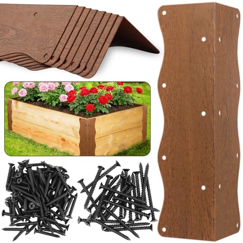 8 Pcs Metal Raised Garden Bed Corner Brackets L-Shape (11"x3"x3"), Brown