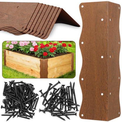 8 Pcs Metal Raised Garden Bed Corner Brackets L-Shape (11"x3"x3"), Brown
