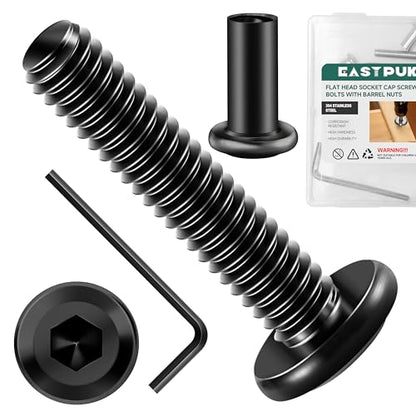 20Pcs 1/4-20 x 1-1/4" Flat Socket Head Cap Screws Bolts Barrel Nuts Kit, 304 Stainless Steel 18-8 Furniture Bolts Screws and Nuts, Black Oxided - size: 1/4 x 1-1/4"