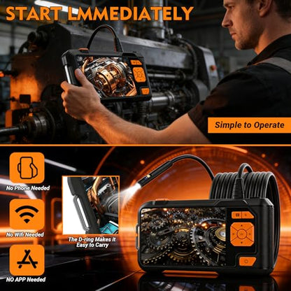 Dual Lens Endoscope Camera with Light, 1080P Borescope