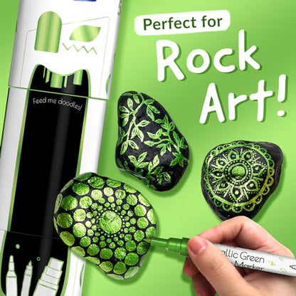 5 Green Paint Markers - Metallic Acrylic Pen for Rock Painting - color: Metallic Green