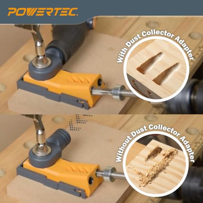 POWERTEC Pocket Hole Jig Kit, Pocket Screw Jig, Woodworking Jigs with Adjustable Depth Drill Guides, 3/8" Drill Bit, Stop Collar, Dust Collector Adapter for Twin Pocket Holes, Wood Joint Tool - 71643 - style: TwinPocket Hole Jig Kit w/ Dust Adapter