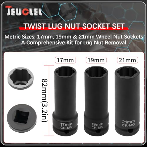 3PCS Twist Lug Nut Socket Set, 1/2" Drive Bolt Nut Extractor Tool - color: 3pcs Wheel Lug Nut Extractor 1/2 Inch Drive