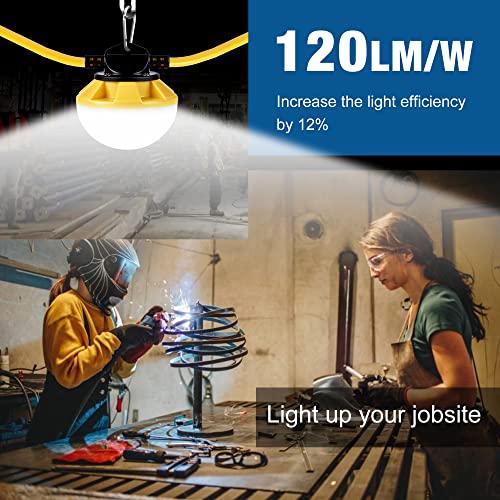 LED Construction String Light 50FT, 50W 6000Lm,18AWG Wire,5000K Linkable String Work Lights with 5 Bulbs & Hooks, Industrial Temporary Lighting for Construction Site, Crawl Space,Job Site,Attic - size: 50FT-2Prong