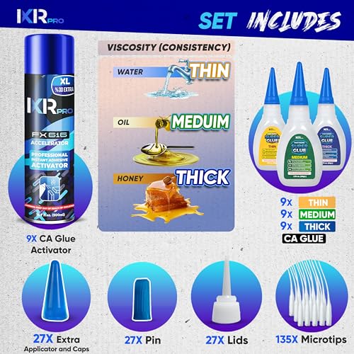 CA Glue with Activator 27x Thin Medium Thick Glue Kit 9X 16.9oz Accelerator - size: 9 Pack