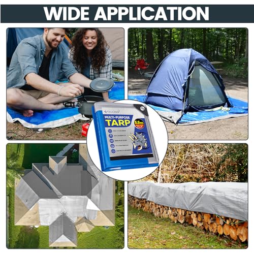 TICONN Heavy Duty Tarp Cover Waterproof, Extra Thick UV Resistant Tarpaulin - color: Blue, size: 6'x8', 5.5 Mil