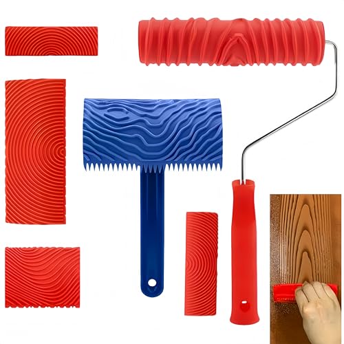 6PCS Wood Grain Tool Set - 7 Inch Rubber Paint Rollers