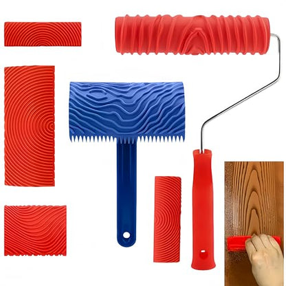 6PCS Wood Grain Tool Set - 7 Inch Rubber Paint Rollers