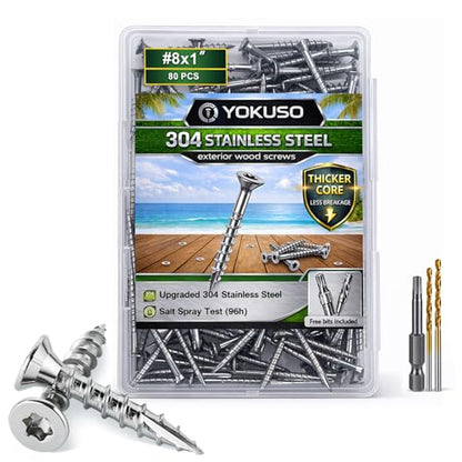 #8 x 1 Stainless Steel Wood Screws,304HC3 Exterior Deck Screws,80 PCS - size: #8 X 1"