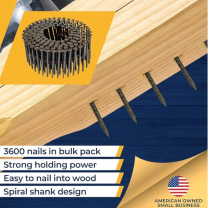 2" 15 Degree Wire Coil Siding Nails 3600 Count, Full Round Head Steel Nails - size: 3600