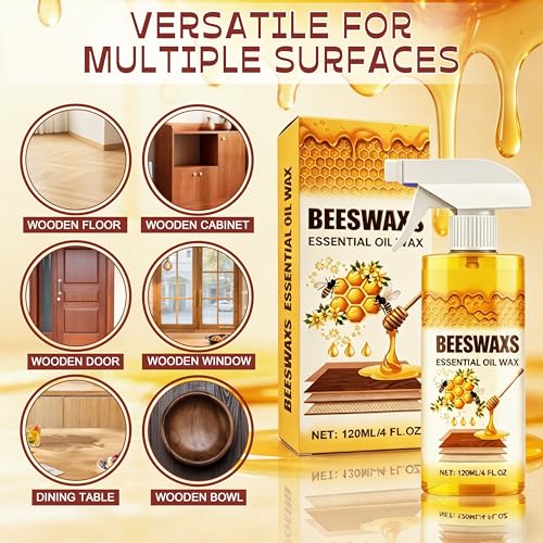 Beeswax Wood Polish Spray, Beeswax Essential Oil Wax, Natural Beeswax Furniture Polish & Wood Cleaner with Sponge and Towel, Upgrade Wood Wax Restorer for Floors, Furniture, Cabinets Tables (2Pcs)