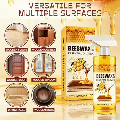 Beeswax Wood Polish Spray, Beeswax Essential Oil Wax, Natural Beeswax Furniture Polish & Wood Cleaner with Sponge and Towel, Upgrade Wood Wax Restorer for Floors, Furniture, Cabinets Tables (2Pcs)