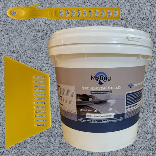 Epoxy Colored Sand Floor Paint, Epoxy Floor Paint High Gloss Marble Effect Coating for Indoor and Outdoor, Wear-resistant and non-slip Self-leveling Coating Gray 176OZ(5KG) - color: Gray, size: 176 Fl Oz (Pack of 1)