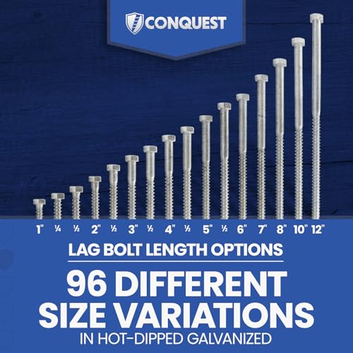 Conquest 5/8"-5 x 5-1/2" Lag Bolts, Hot Dip Galvanized, Coarse Threads Hex Head, Corrosion-Resistant for Outdoor, Wood, and Structural Projects (25 Pack) - size: 5/8"-5 x 5-1/2"