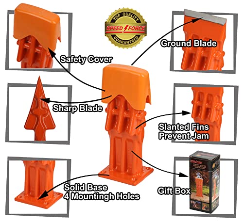 SPEED FORCE Firewood Kindling Log Wood Splitter – No Axe! Wedge Point Splits Firewood, 3 Inch Orange with Safety Cover - color: 3 Inch Orange