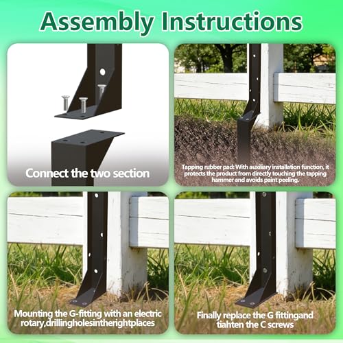 Fence Post Repair Kit 4 Pack Heavy Duty Fence Post Anchor Stakes for Fixed and Repair Tilted Broken Wood Posts Support Thickened Ground Spike Fencing Repair Stakes Black