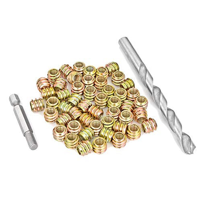 80Pcs 1/4"-20x10mm-H Flushed Nut Inserts Wood Threaded Fastener for Furniture - color: 1/4"-20 x 10mm-H