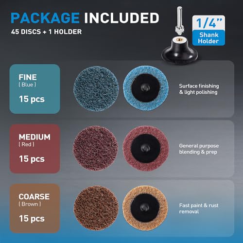 S SATC 46PCS 2 Inch Quick Change Sanding Discs with 1/4" Holder for Die Grinder Rust Paint Polish