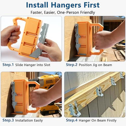3-Slot Joist Hanger Installation Jig | Adjust Beam & Joist Alignment up to 4" Difference | Fits 2x4, 2x6, 2x8, 2x10, 2x12 Lumber | Fast & Easy Tool for Deck Building, Floor, Framing Projects