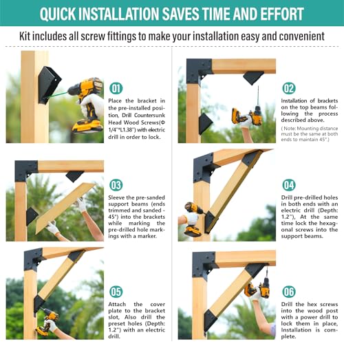 8Pcs 45 Degree Pergola Angle Support Brackets, 2x4 Wood Connector - size: 2"×4"-A