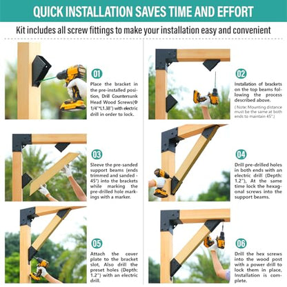 8Pcs 45 Degree Pergola Angle Support Brackets, 2x4 Wood Connector - size: 2"×4"-A