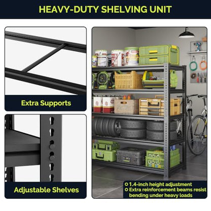 60" W Adjustable Storage Shelving, 3300lbs Heavy Duty Garage Rack - size: 60"W x 24''Dx 78"H